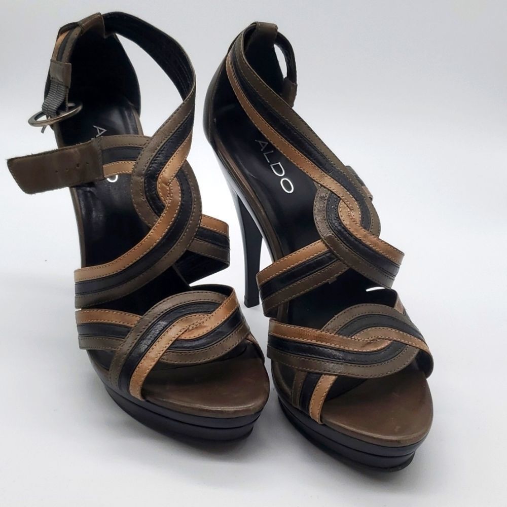 Aldo brown and black 5.5" leather heels, 8